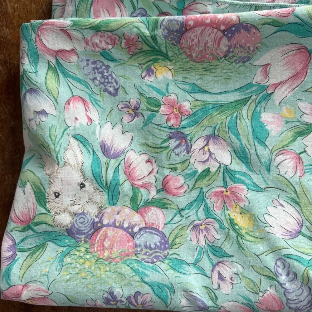 Easter Bunny Rabbit Meadow Tablecloth Rectangle Long Fabric Cotton‎ blend 96x 60